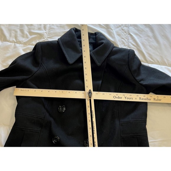 Womens London Fog Double-Breasted Lined Black Wool Blend Pea Coat Size S - Picture 12 of 14
